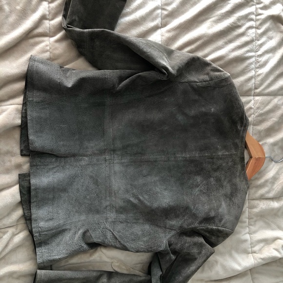 Olive Green Mexx Suede Leather Dress Jacket: From England; American Size Smaller - Picture 10 of 10